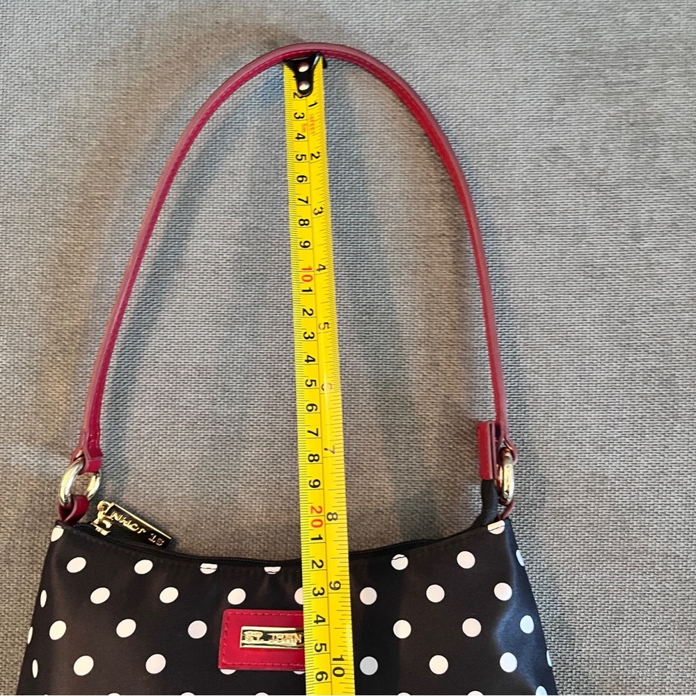 St John Black White Polka Dot Shoulder Bag with Red Leather Trim - Picture 7 of 11